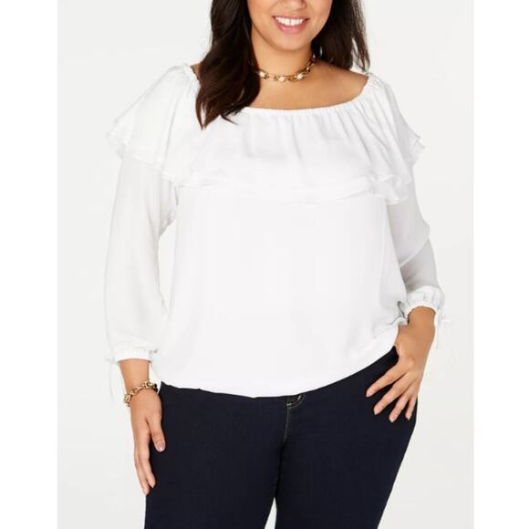 Michael Kors Tops - Michael Kors Women's White Ruffled Off-the-shoulder Blouse Top Plus Size 1X